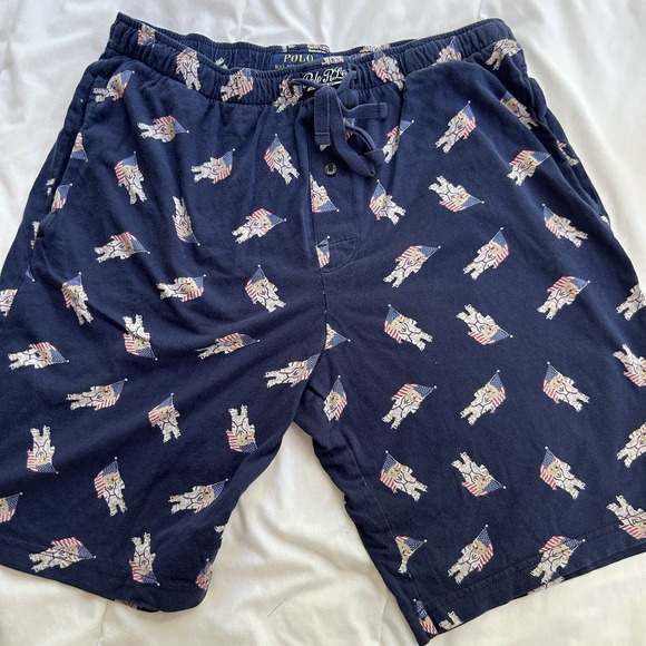 Ralph Lauren Pajama Shorts‎ Bear USA Flag Size Medium All Over Sleep Lounge - Picture 1 of 6